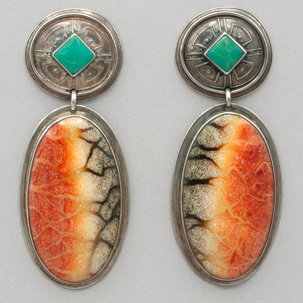 Tabra Vintage Apple Sponge Coral &amp; Turquoise Sterling Silver Post Earrings