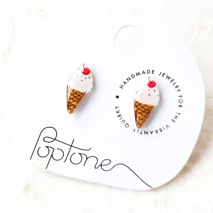 Poptone Ice Cream Cone Stud Earrings