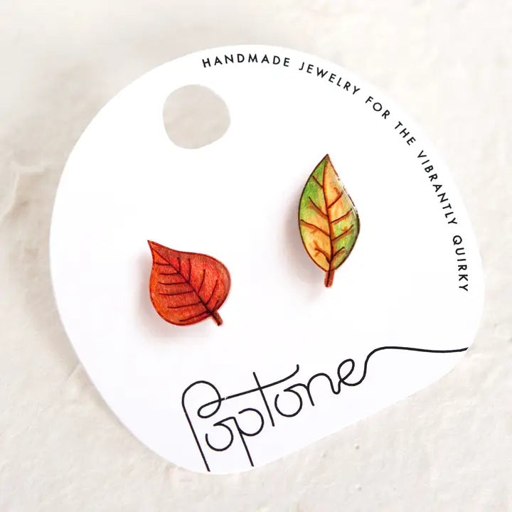 Poptone Mismatched Autumn Leaf Stud Earrings
