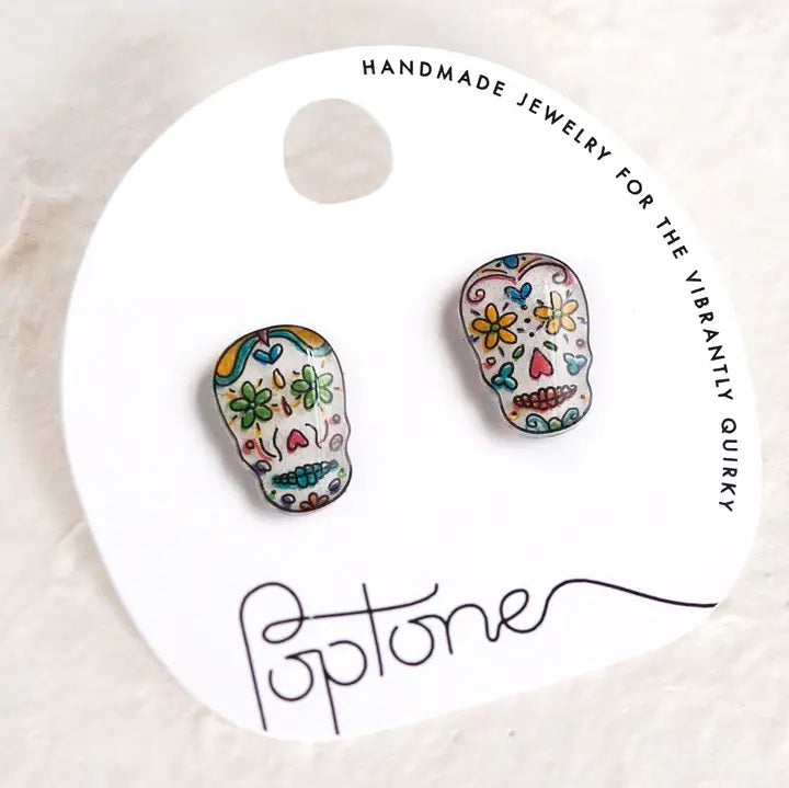 Poptone Sugar Skull Stud Earrings