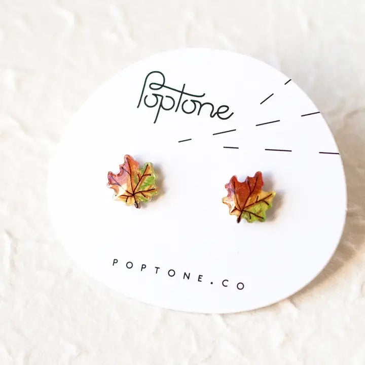 Poptone Tiny Maple Leaf Stud Earrings