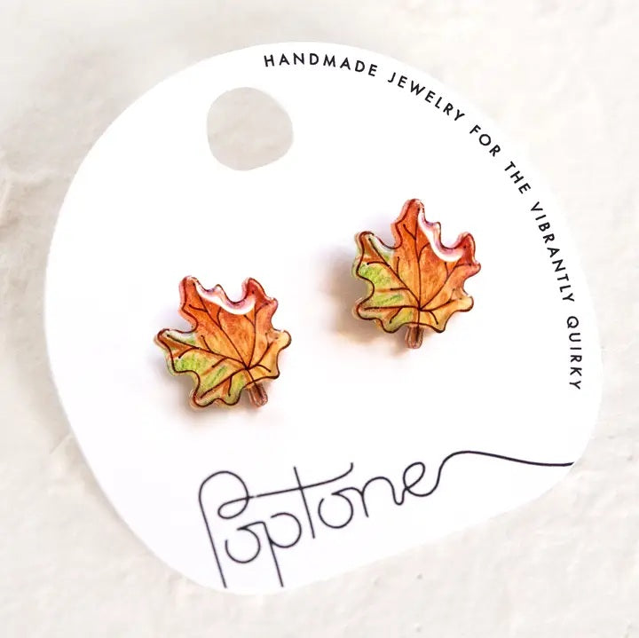 Poptone Maple Leaf Stud Earrings