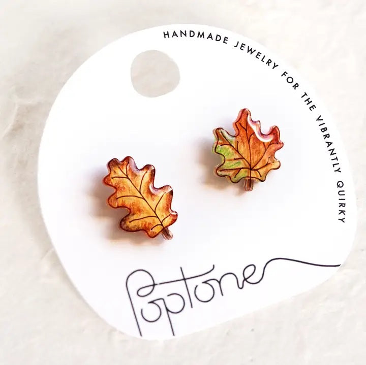Poptone Maple and Oaks Autumn Leaf Stud Earrings