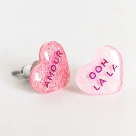 Poptone French Valentine Candy Heart Stud Earrings