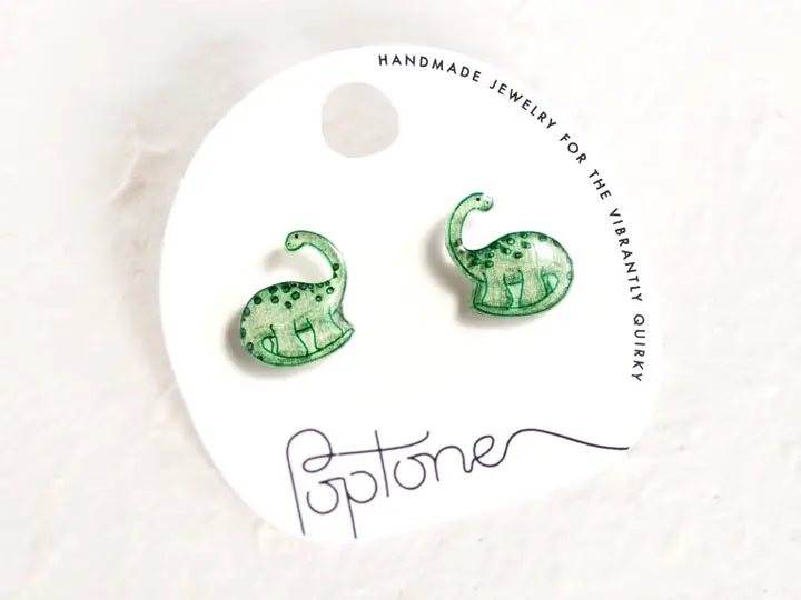 Poptone Green Dinosaur Stud Earrings