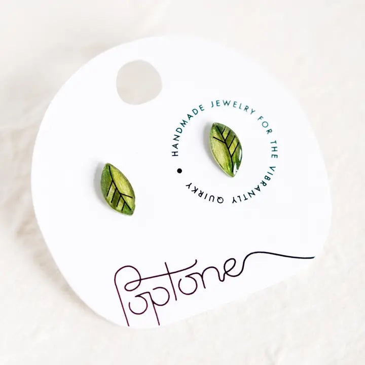 Poptone Green Leaves Stud Earrings