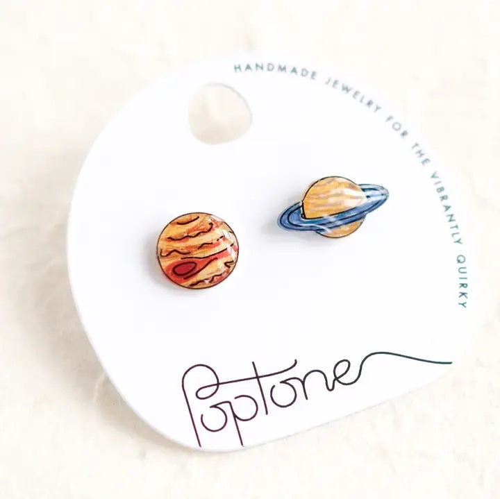 Poptone Saturn and Jupiter Mismatched Stud Earrings