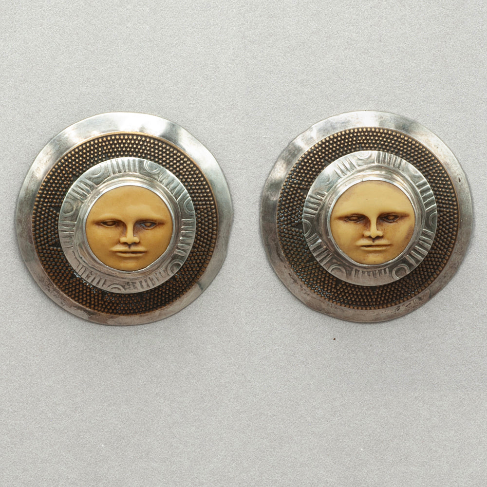 Tabra Vintage Sun God Bronze and Sterling Silver Earrings