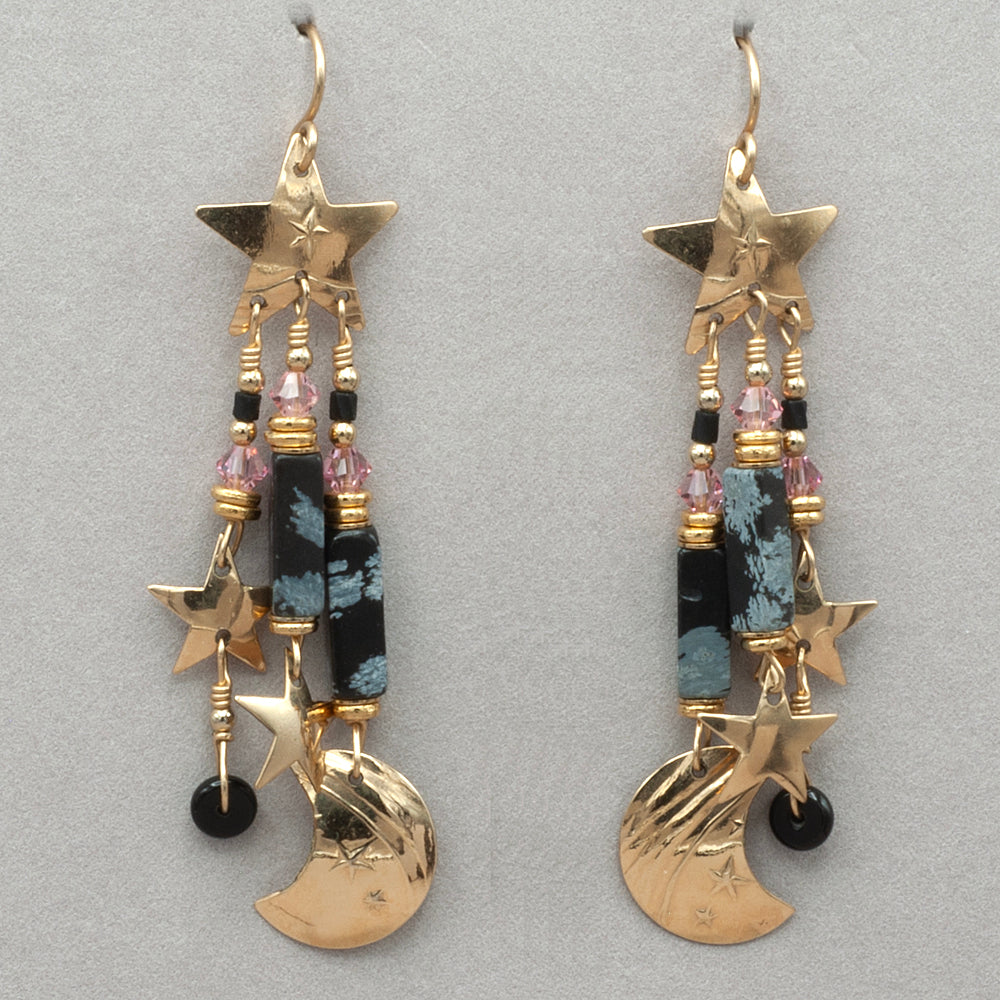 Tabra Vintage Snowflake Obsidian Gold Cosmic Classic Earrings