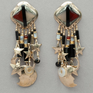 Tabra Vintage Carnelian & Onyx Inlay Gold Post Earrings