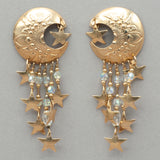 Tabra Vintage Gold Moon & Stars Post Earrings