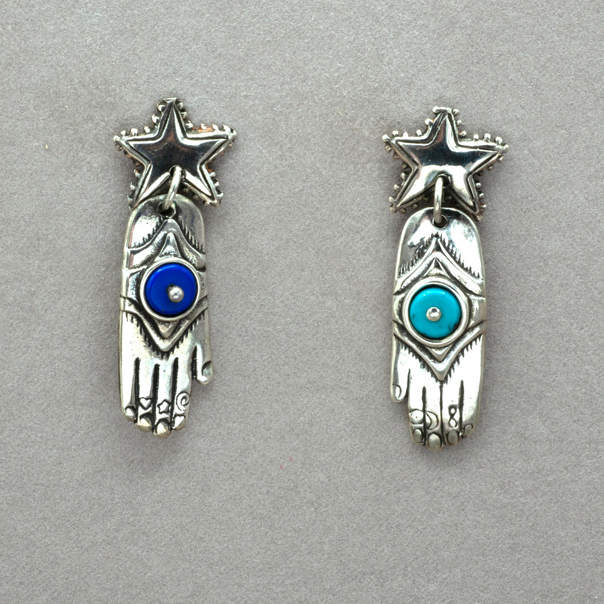 Tabra Vintage Sterling Silver Star Post with Hands Earrings