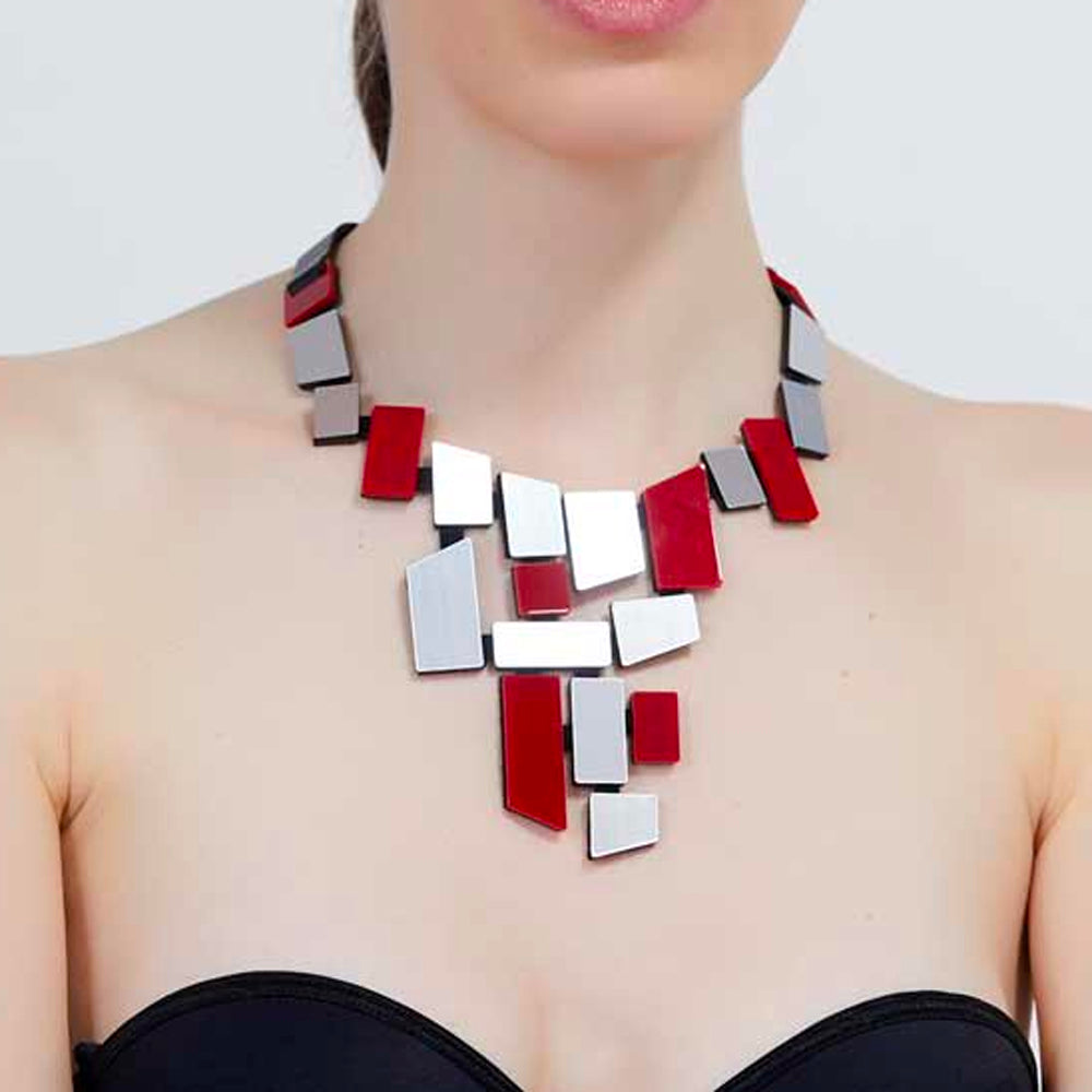 Piet V Necklace - Silver & Red