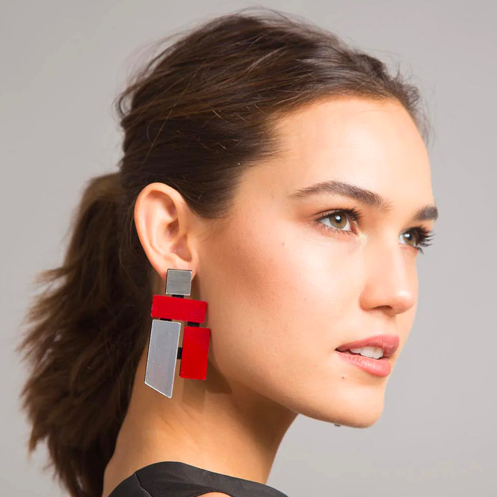 Piet Earrings - Silver & Red