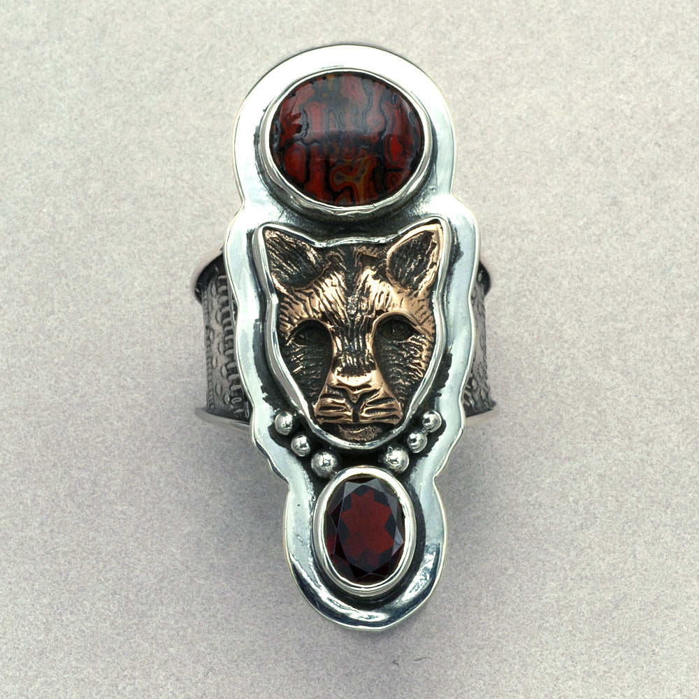 Tabra Bronze Jaguar and Garnet Ring