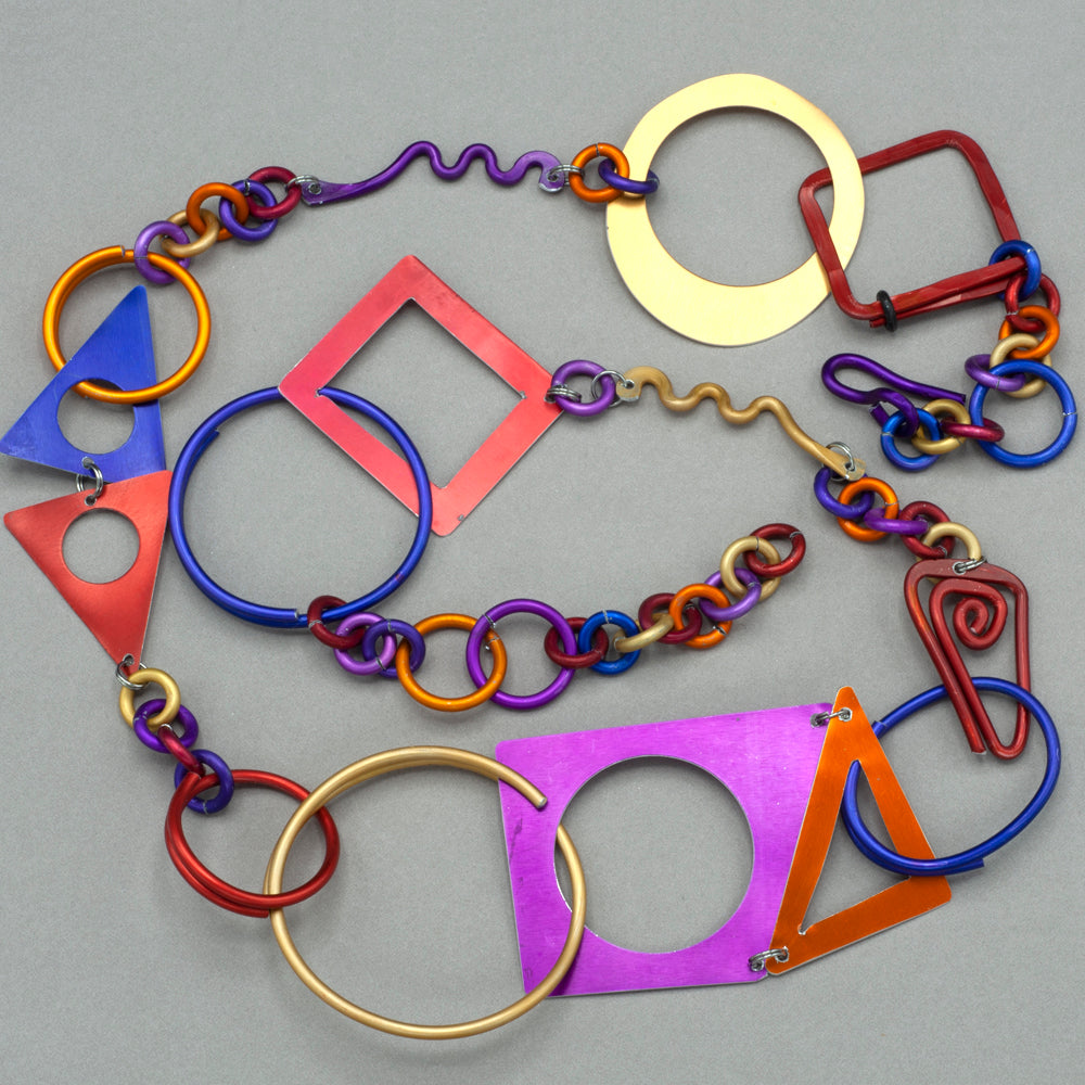 Sylvi Harwin Long Necklace of Bold Geometric Shapes