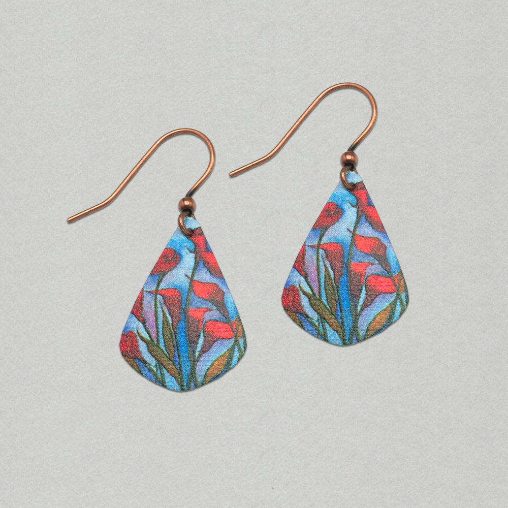 Illustrated Light Calla Lily Red Short Drop Handmade Earrings