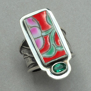 Tabra Red Shard with Green Tourmaline Ring