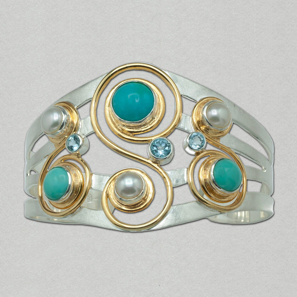 Michou Cascade Tahoe Blue Gold Vermeil Cuff Bracelet