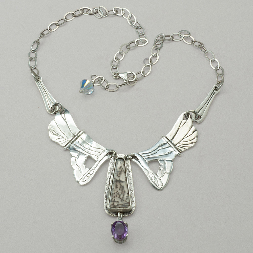 Jim Kelly Dendritic Quartz and Amethyst Wing Necklace