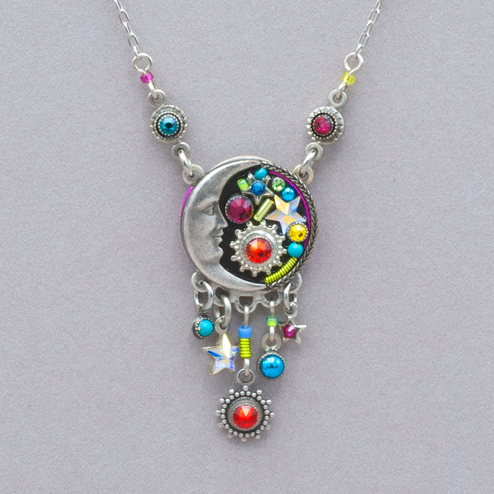 Firefly Luna Circular Pendant with Dangles Necklace - Multicolor