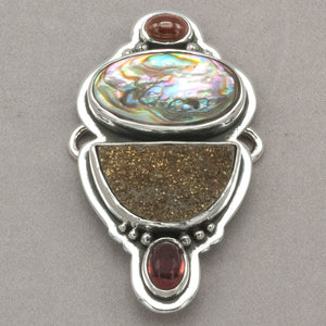 Tabra Pink Tourmaline, Abalone and Druzy Charm