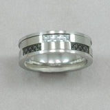 Italgem Stainless Steel Black and White Carbon-Fiber Ring