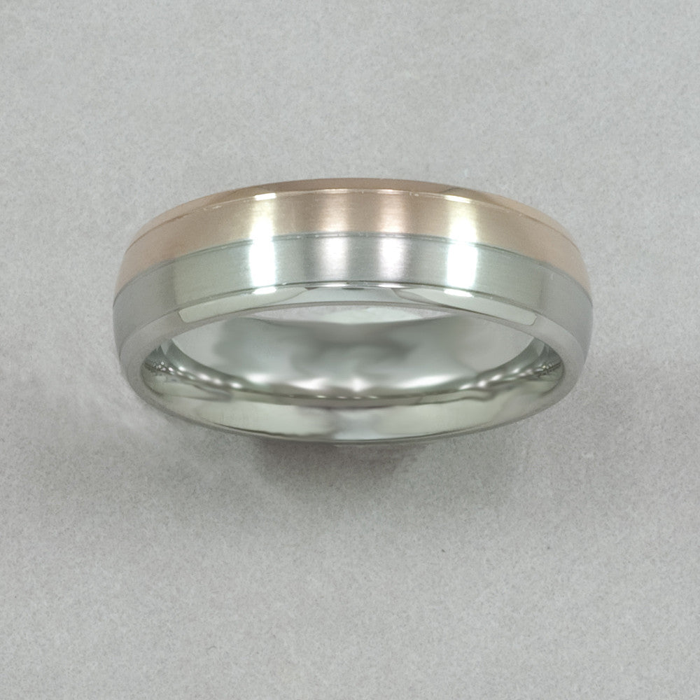 Italgem Stainless Steel and Rose IP Brushed Ring