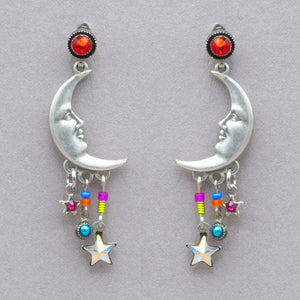 Firefly Luna Quarter Moon Post Earrings with Dangles