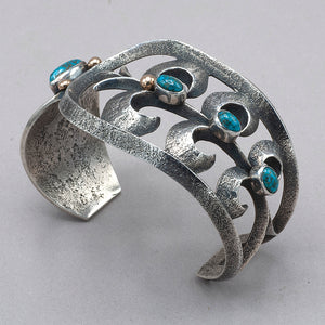 Sandcast Turquoise Sterling Silver and 18K Gold Cuff Bracelet