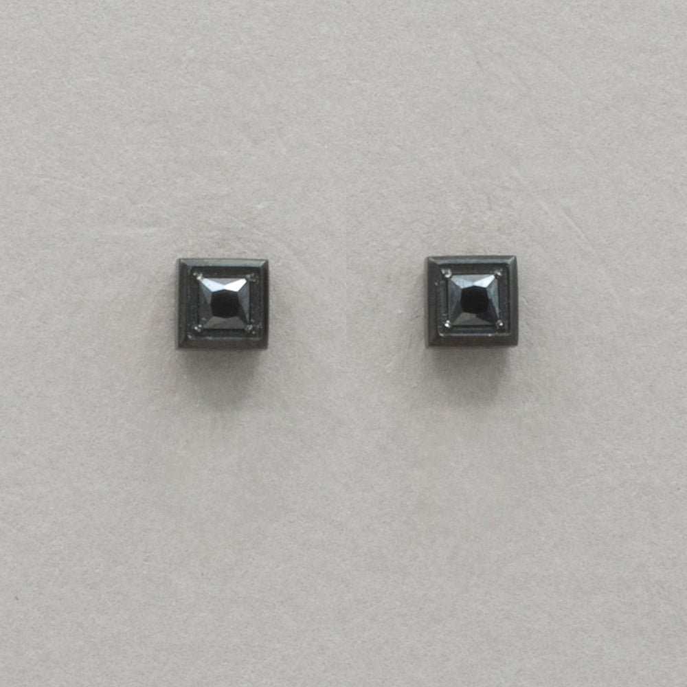 Italgem Black CZ Square Stud Earrings