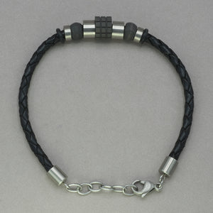 Italgem Black Leather with Carbon Fiber Bracelet