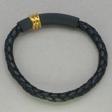 Italgem Black Leather with Gold IP Stainless Steel Bracelet
