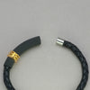 Italgem Black Leather with Gold IP Stainless Steel Bracelet