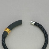 Italgem Black Leather with Gold IP Stainless Steel Bracelet