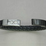Italgem Black Leather with Black IP Stainless Steel Clasp Bracelet