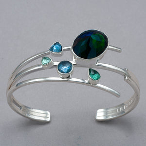 Lilly Barrack Green Quartz and London Blue Topaz Cuff Bracelet