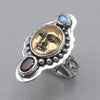 Tabra Bronze Face with Moonstone and Tourmaline Ring
