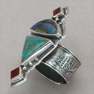 Tabra Carnelian, Abalone and Turquoise Ring