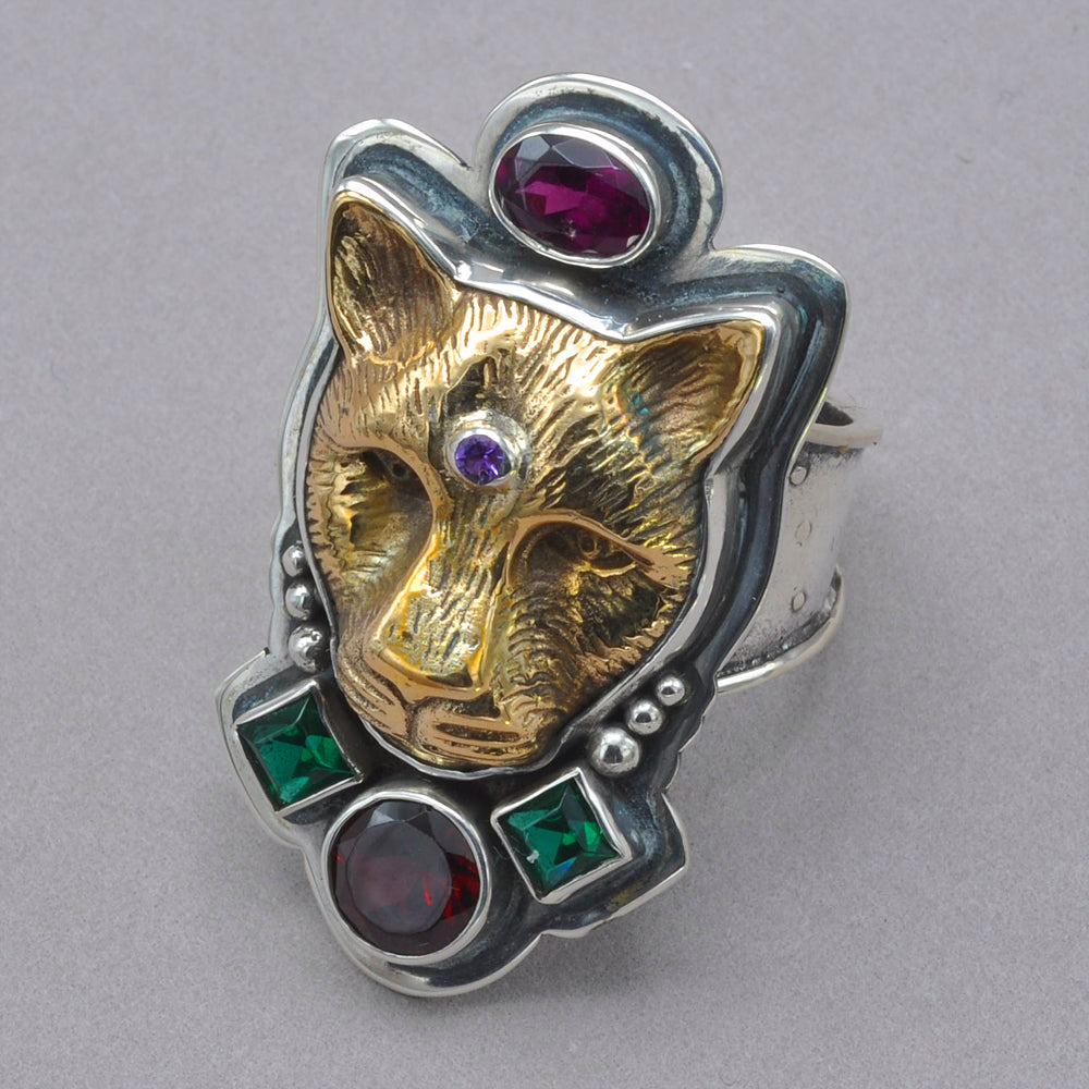 Tabra Jaguar with Garnet and Green Quartz Ring