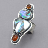 Tabra Abalone and Mother of Pearl Inlay with Amber Ring