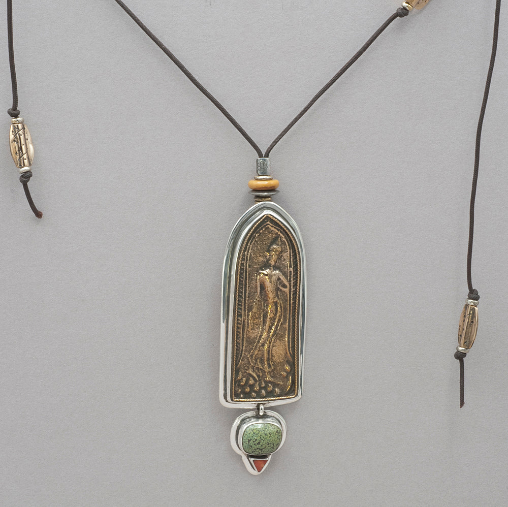 Tabra Bronze Buddha and Turquoise Necklace
