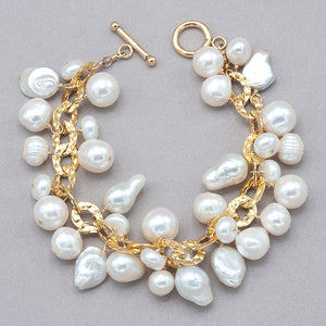 Freshwater Pearls and Hammered 14k Gold Filled Bracelet