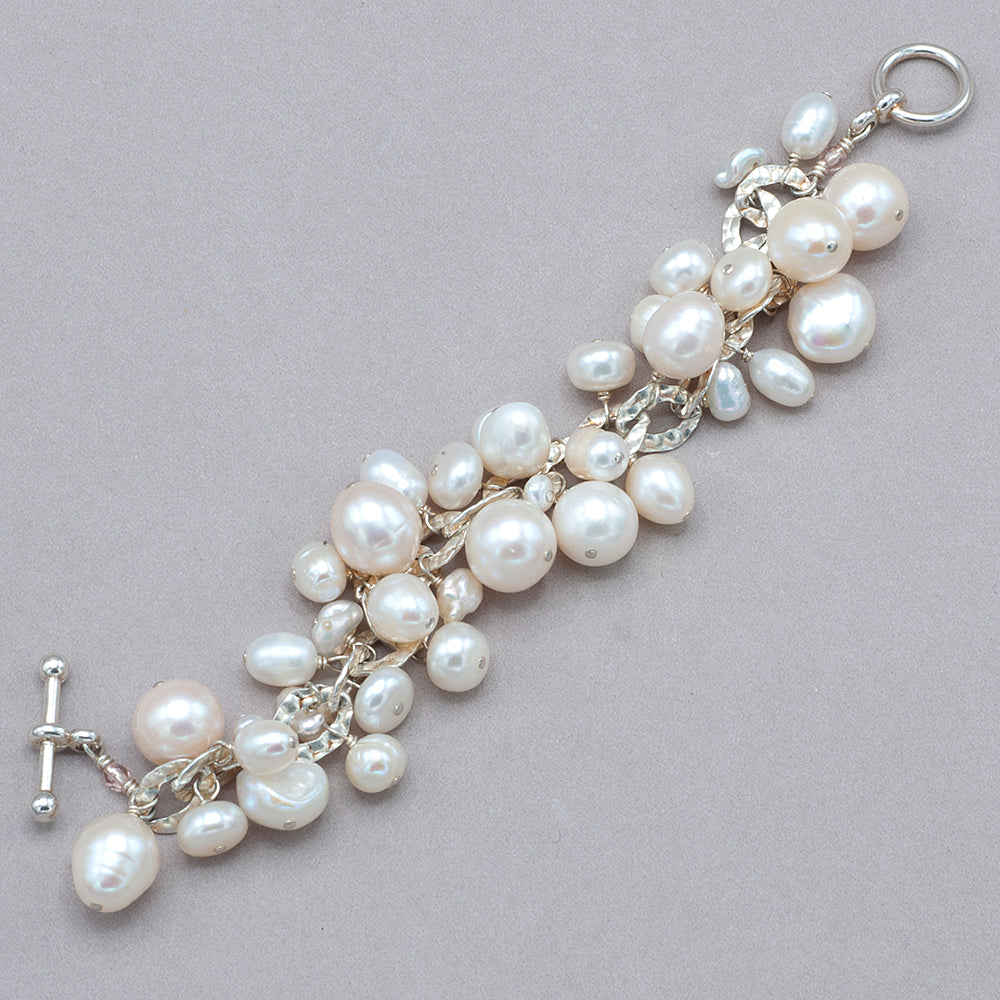 Freshwater Pearls and Hammered Sterling Silver Bracelet