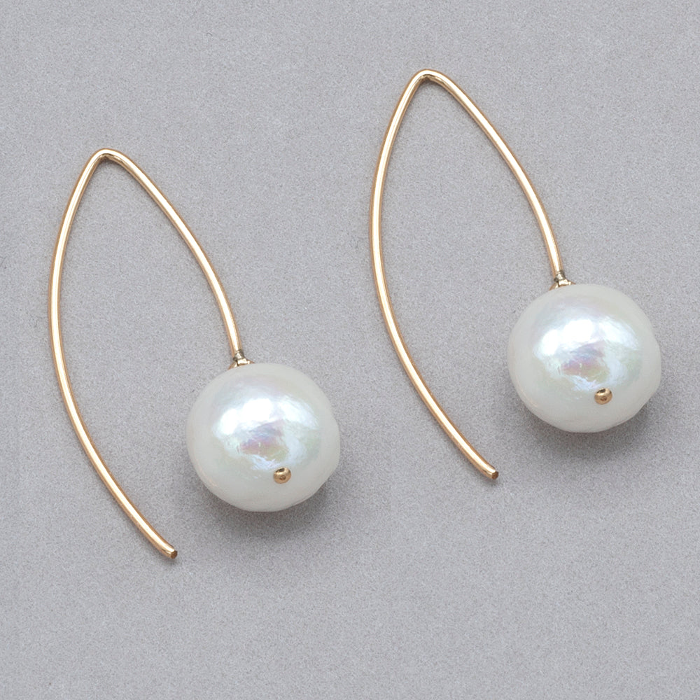 Baroque Pearl Marquise Wire Earrings Gold