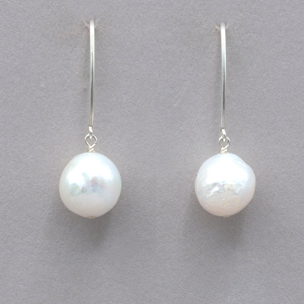 Baroque Pearl Marquise Wire Earrings Silver