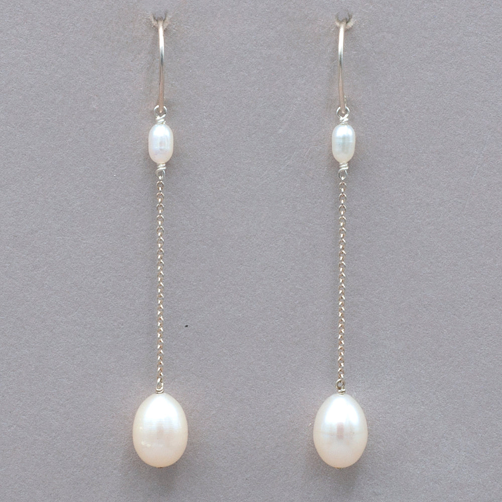 Pearl Long Drop Sterling Silver Earrings