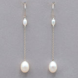 Pearl Long Drop Sterling Silver Earrings