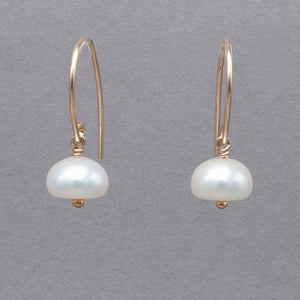 Cream Colored Button Pearl 14k Gold Fill Earrings