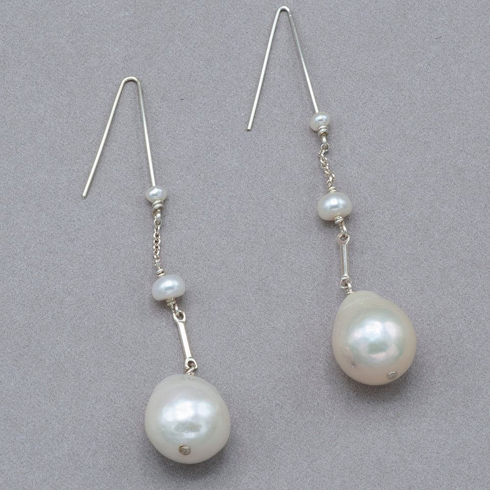Tier Cream-Colored Pearl Earrings Silver